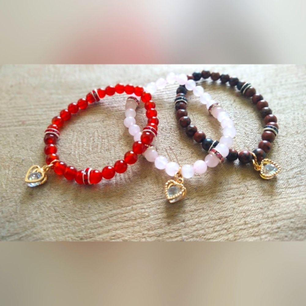 Elegant Beaded Bracelet Set - Red, Pink, Brown